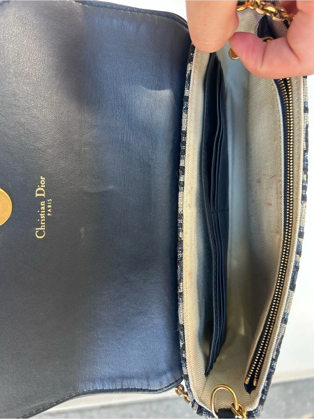 Dior Blue Navy Monogram Canvas Phone Wallet with Gold D-Ring